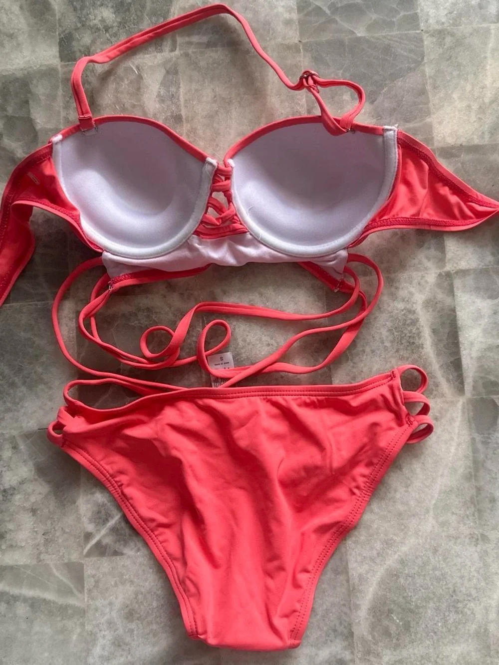 Women’s Strappy Coral Bikini Set - Push-Up Top & Bottom